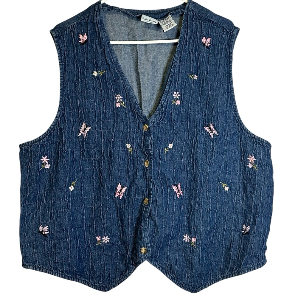 VTG Bobbie Brooks Embroidered Denim Vest Cottage Prairie Fairy Western Boho 22W
